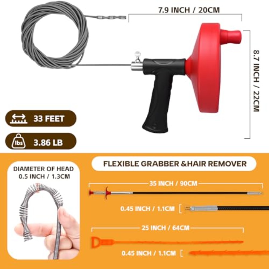 【Spot goods】Drain Auger 33 ft  – Drain Snake Flexible Bewertung und Preis